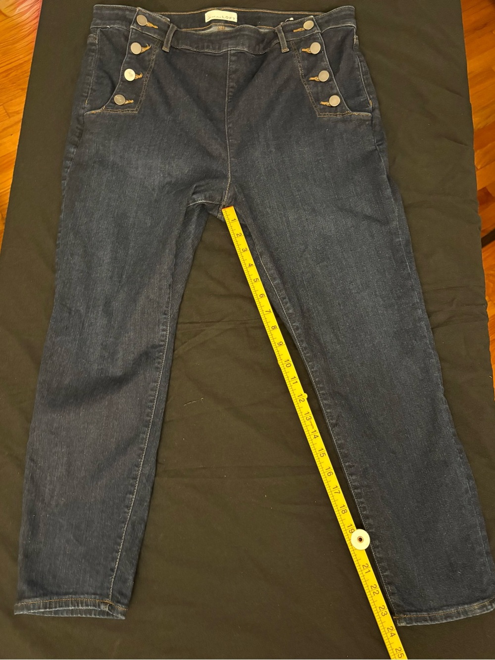LOFT Women’s High-Waist Button Front Dark Wash Jeans, Size 16 (EUC)